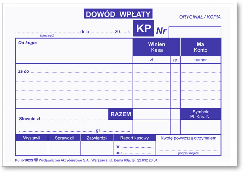 Dowód wpłaty KP samokopiujący K 102 7236348948 Allegro pl