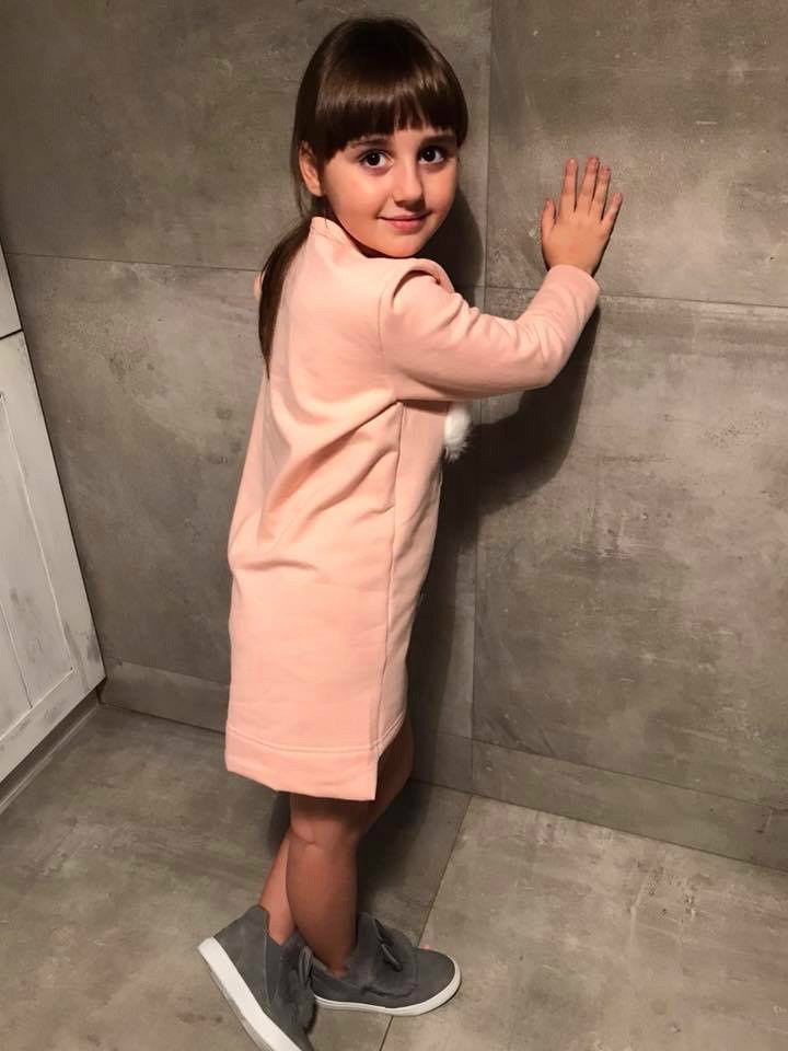 Ocieplana tunika NINA z pieskiem, futerko 128cm PÅ‚eÄ‡ Dziewczynki