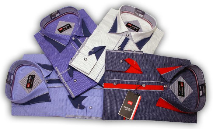 Zi3 Koszula męska CHABROWA GROSZKI slim XL 43/44 Wzór dominujący groszki