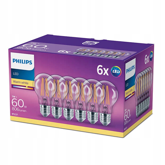 

Zestaw 6x Żarówka Led 7W =60W Ww Retro E27 Philips