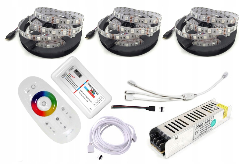 Taśma Led Zestaw 15m Rgb 5050 60/M Pilot Dotyk Rf