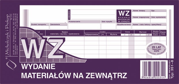

Druk Wz Wydanie na zewnątrz 1/3 A4 Mp 80k 351-8