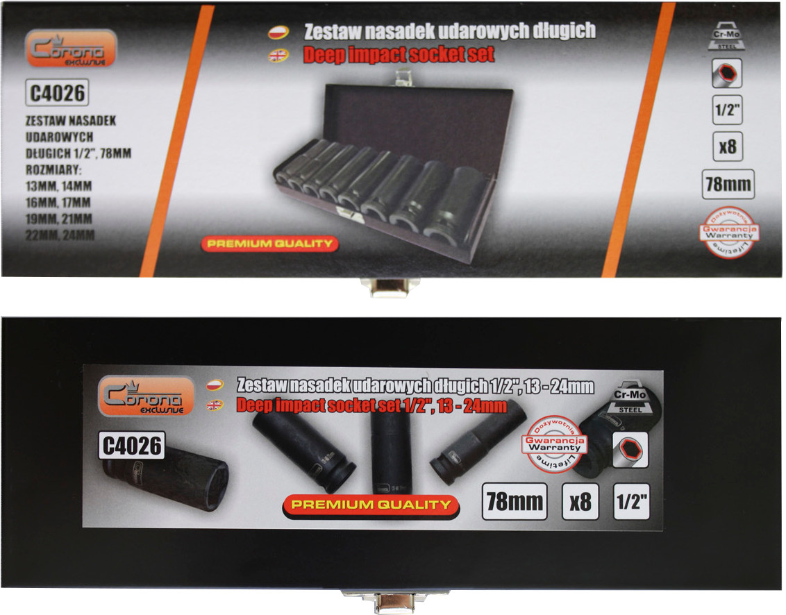 ZESTAW NASADKI UDAROWE DŁUGIE 1/2 13-24 mm C4026 Marka RICHMANN