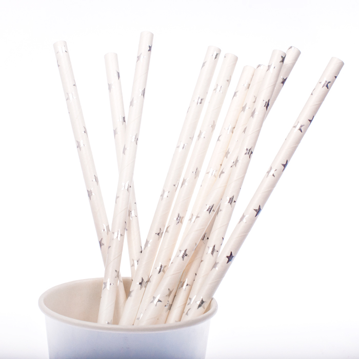 Słomki papierowe białe w srebrne gwiazdki rurki Marka inna marka
