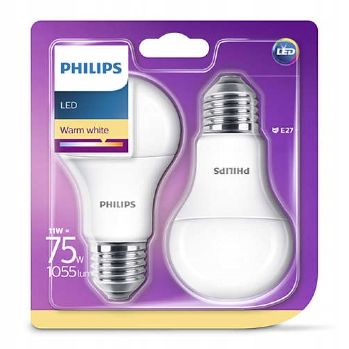 Комплект двойная упаковка 2x Лампа СВЕТОДИОДНАЯ A60 E27 11W PHILIPS