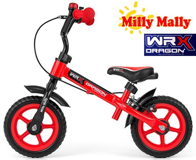 Aluminiowy Rowerek biegowy 10" Milly Mally Dragon Wrx Red Hamulec