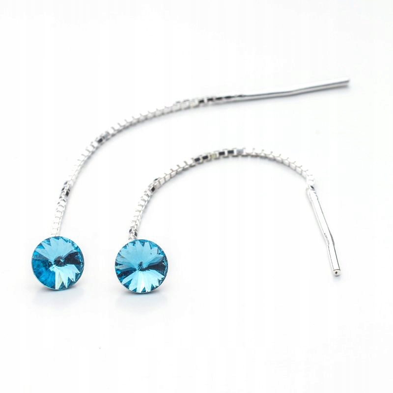 

Srebrne długie kolczyki z kr. Swarovski 6mm Aqua