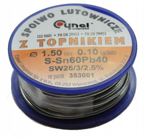 

Cyna Cynel z topnikiem 100g 1,5mm Sn60Pb40 0,1kg
