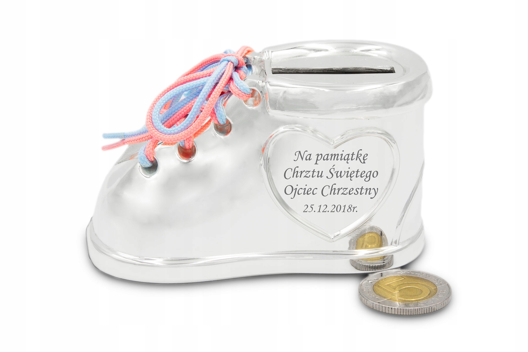 Skarbonka Bucik z GRAWEREM Chrzest Roczek prezent Kolor srebrny