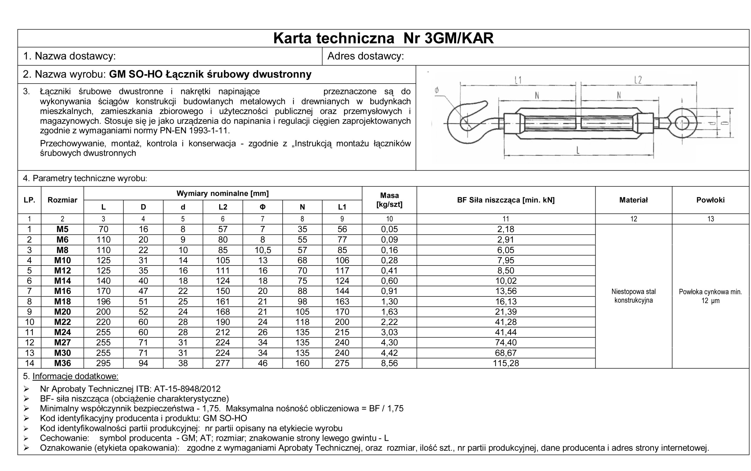 ŚRUBA RZYMSKA OKO-HAK DIN 1480 AT - M10 / 1 SZT. Marka góralmet