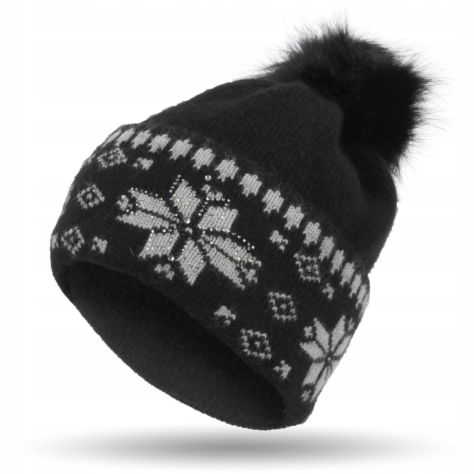 

W331C Czapka Zimowa Beanie Śnieżki Pompon Czarna