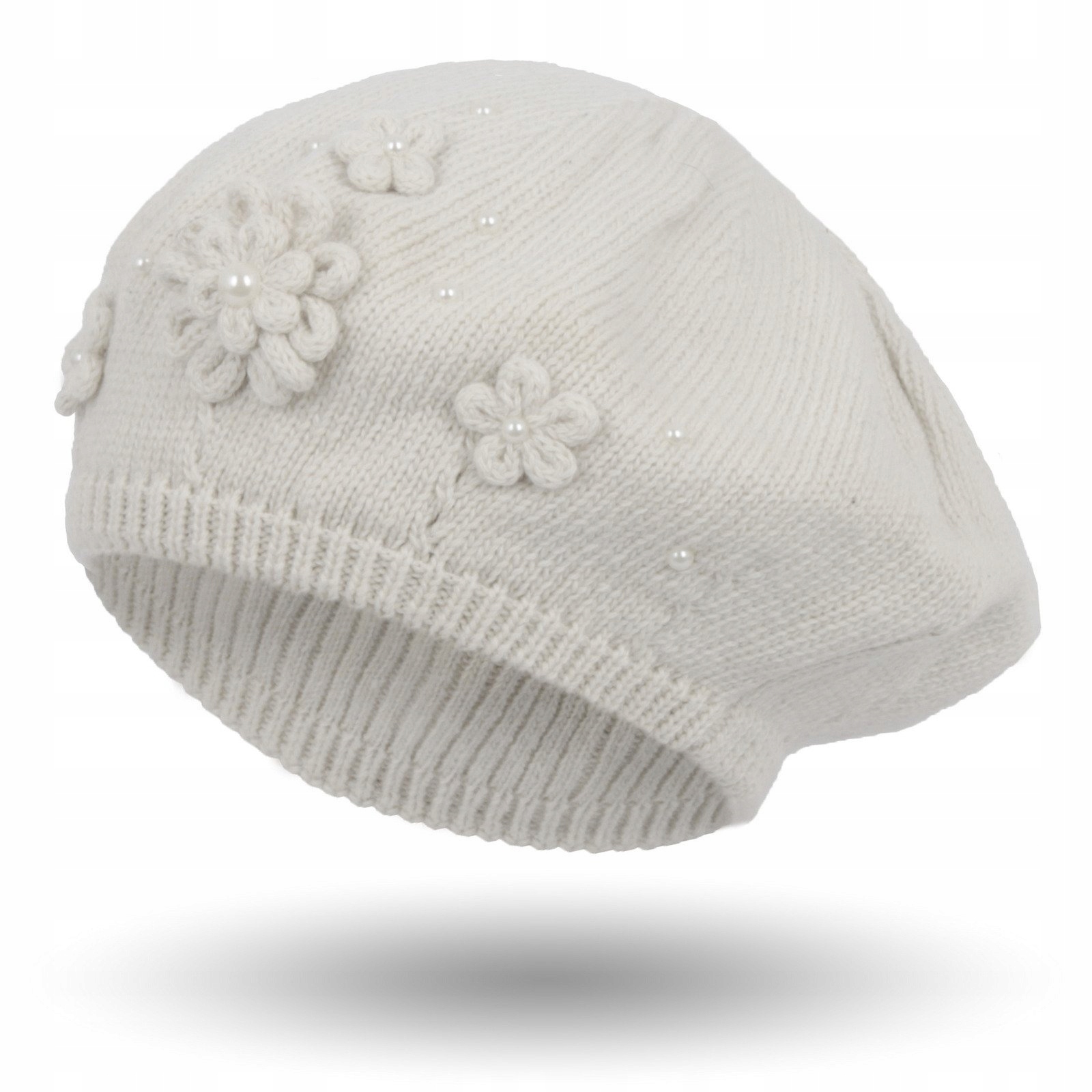 

W338A Damski Modny Beret Z Kwiatuszkami Kremowa