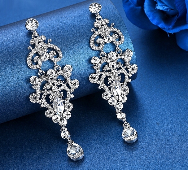 KOLCZYKI SREBRNE długie duże piekne ślub kryształy Rodzaj zapięcia sztyft