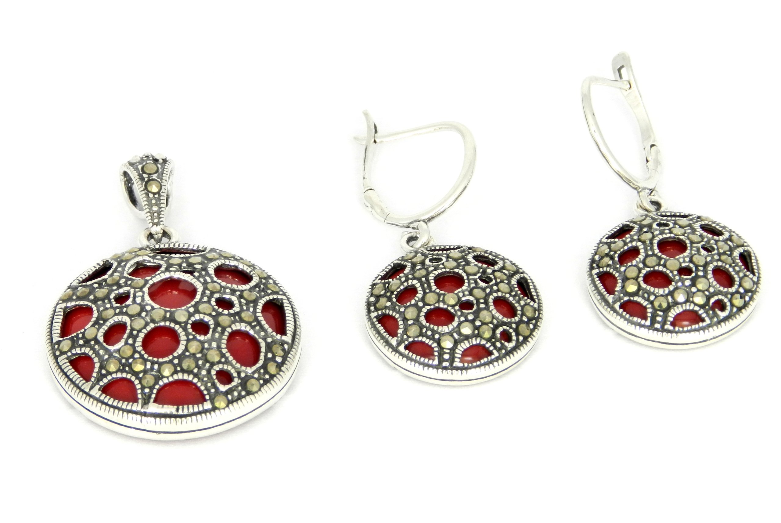 Kulatý Komplet Náušnice A Přívěsku Korál Markýzy