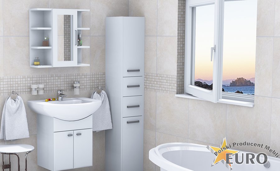 WISZĄCA SZAFKA ŁAZIENKOWA Z LUSTREM 7 PÓŁEK BIAŁA Kod producenta 5903205780904