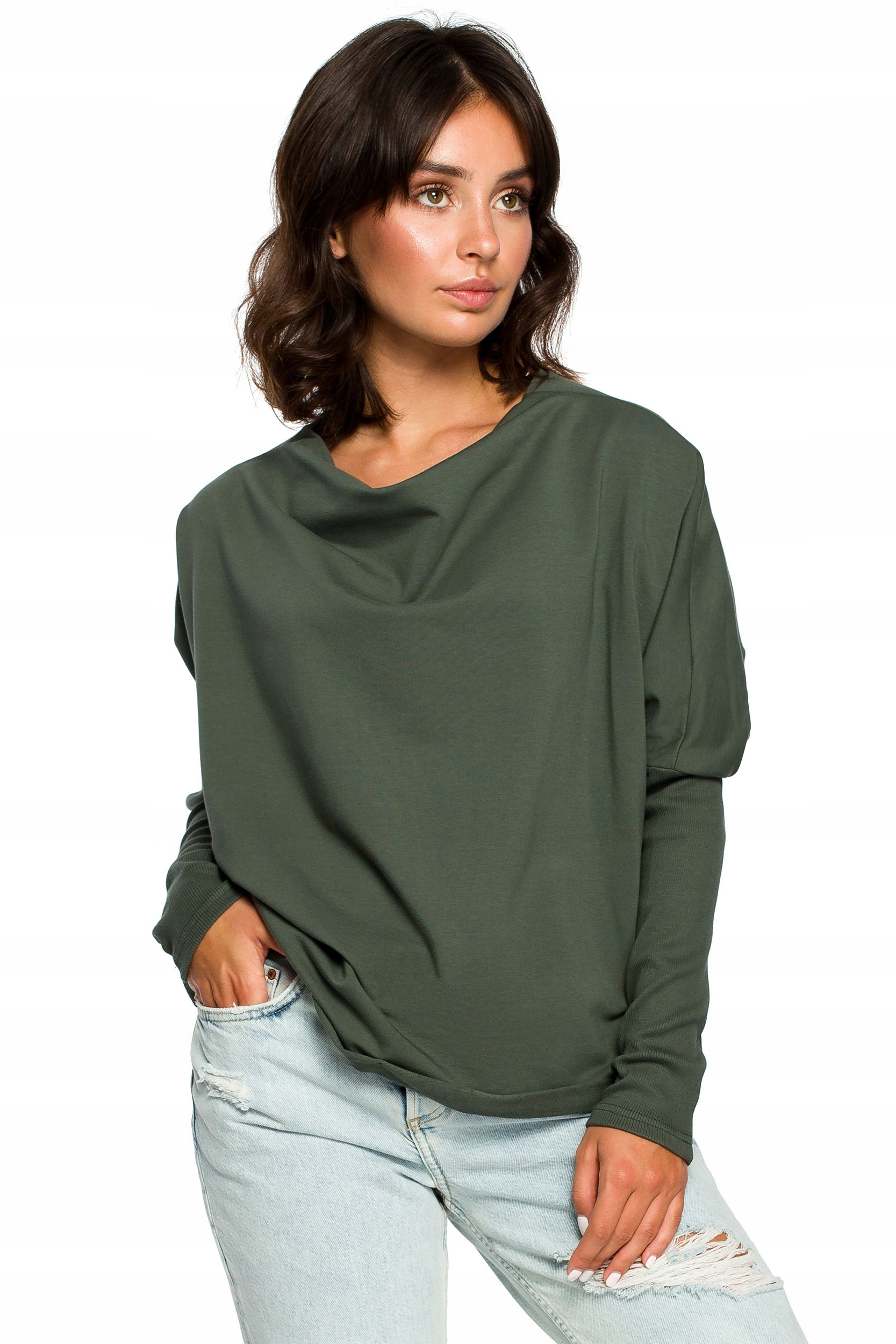 

B094 Bluza z dekoltem z tyłu - militarno zielona S