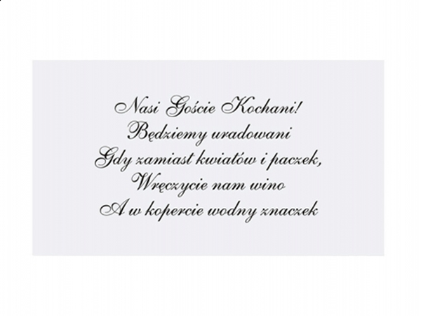 WKŁADKI z Wierszykiem do Zaproszeń-4 wzory !!!