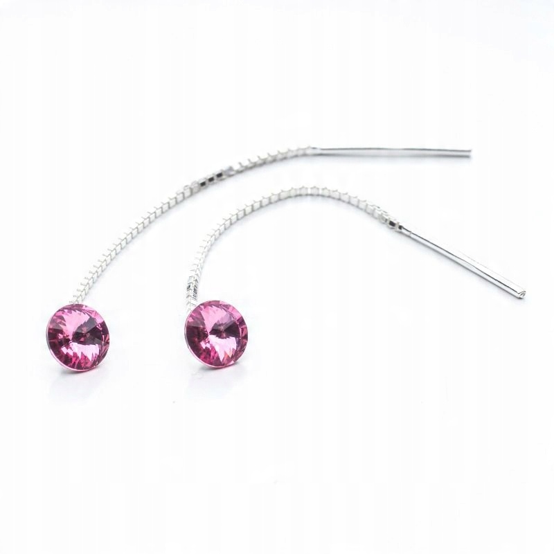 

Srebrne długie kolczyki z kr. Swarovski 6mm Rose