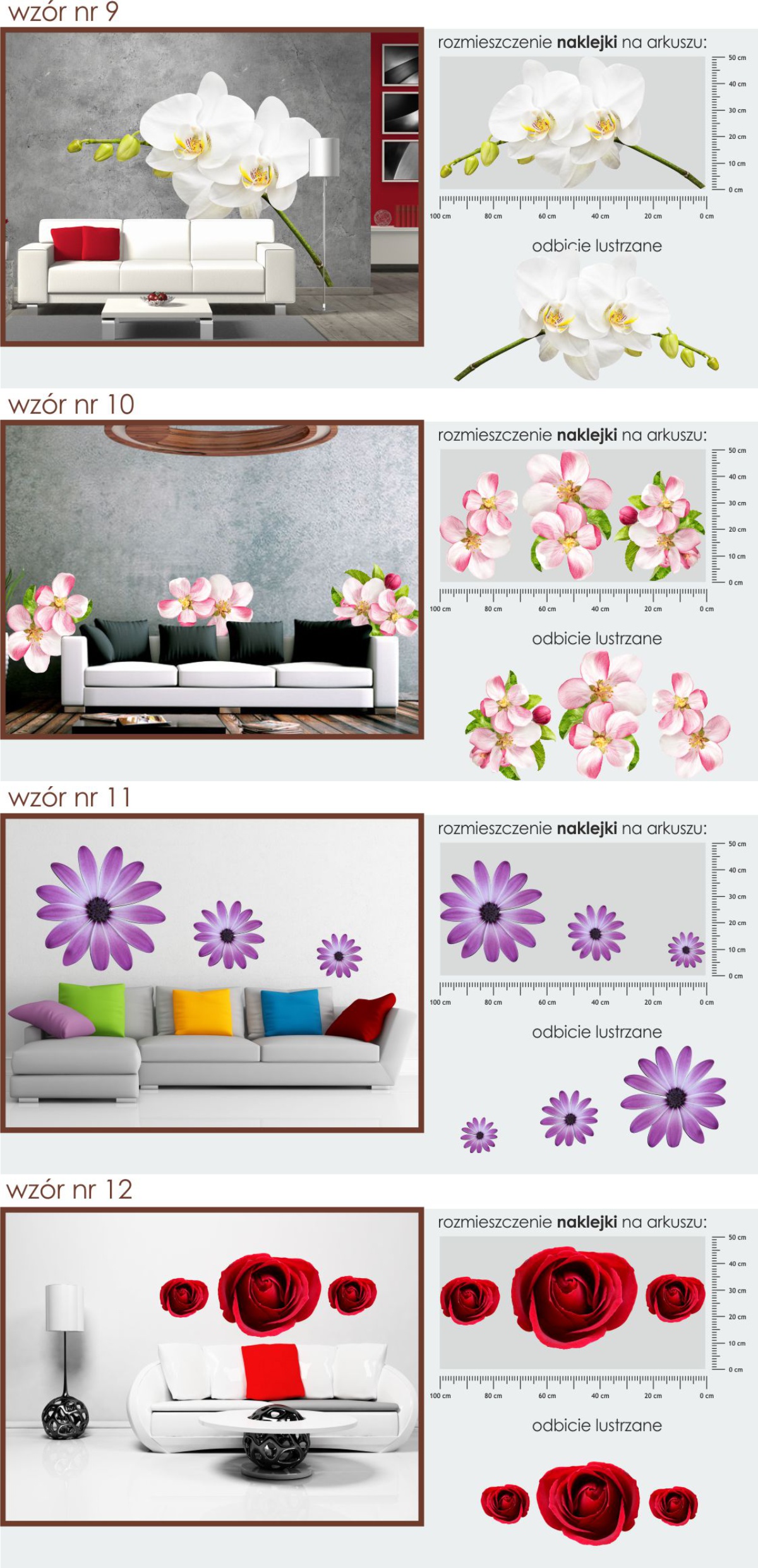 Naklejki ścienne KWIATY na ścianę KOLOROWE Długość 100 cm