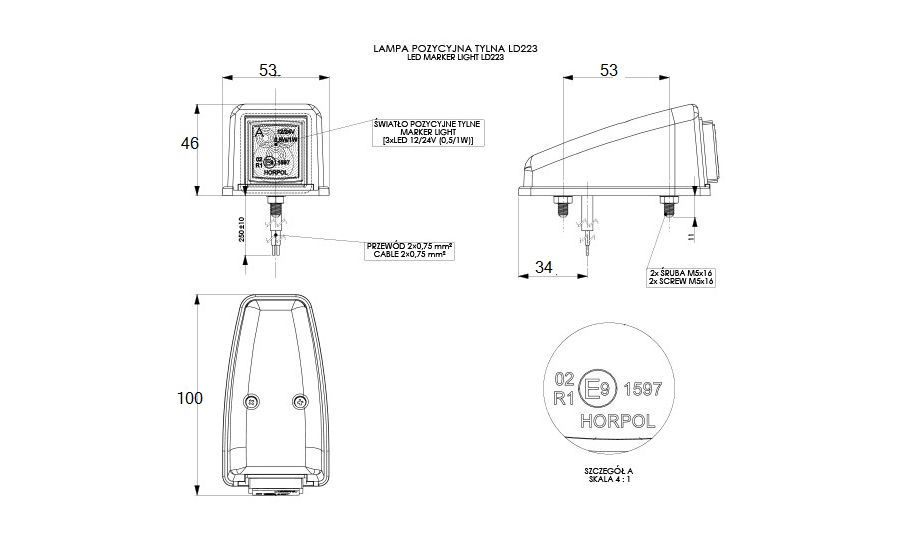 LAMPA OBRYSOWA NAROŻNA DACHOWA LED 12/24V czerwona Producent części Horpol