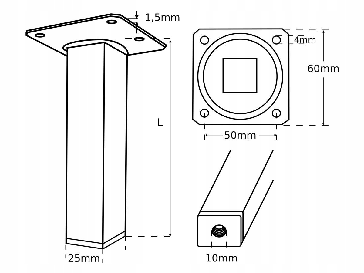 NOGI DO STOŁU NOGA MEBLOWA KWADRATOWA CZARNA 80CM Marka Element System