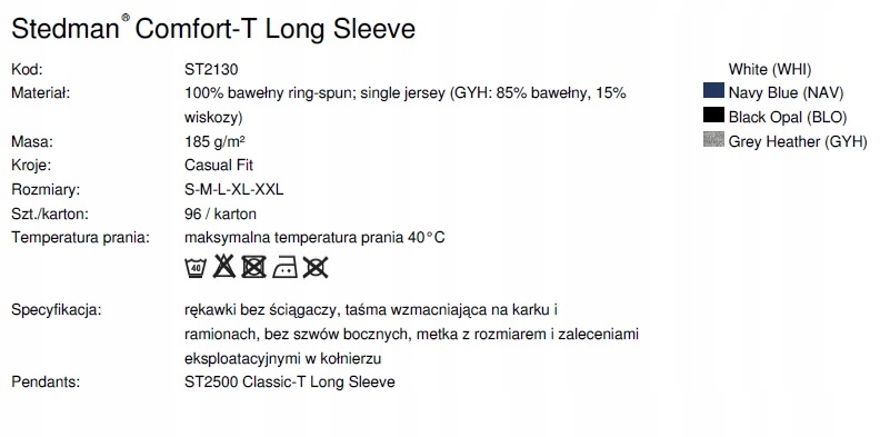 STEDMAN koszulka z dł. rękawem 4KOL LONGSLEEVE L Materiał dominujący bawełna