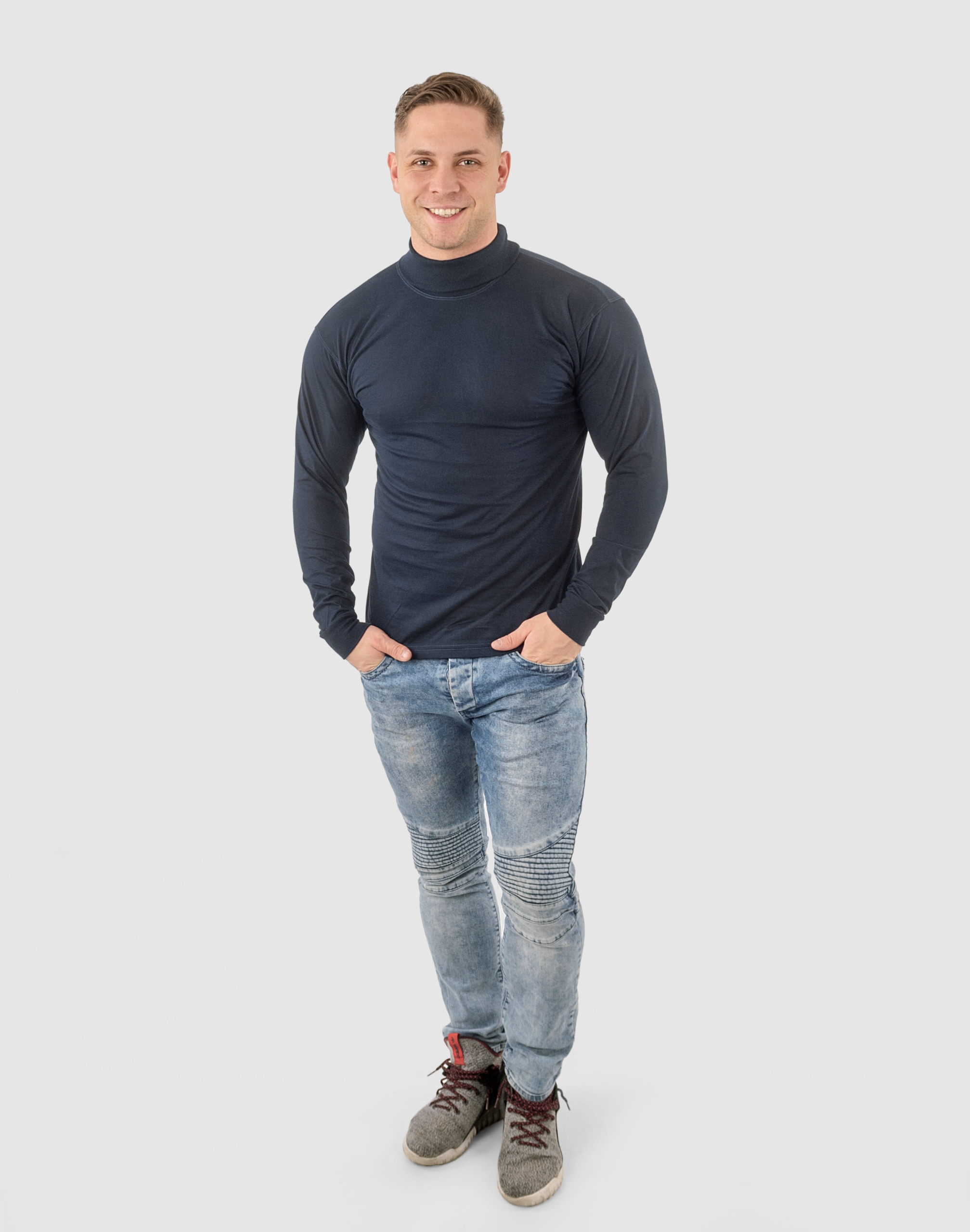 Elegancki Sweter Golf Męski Golfy WXM XXL granatow Dekolt golf