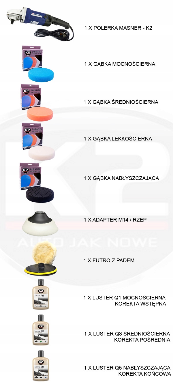 POLERKA MASNER K2 Luster Q1 Q3 Q5 Gąbki Rzep 4szt. Moc 1200 W