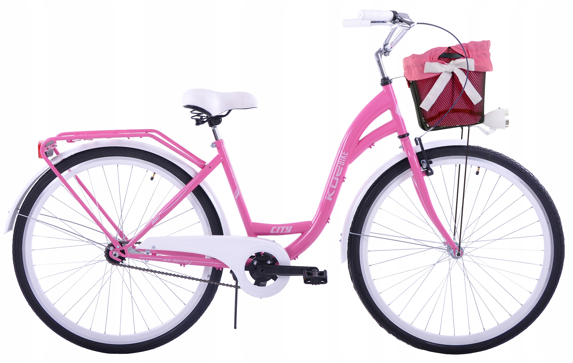 Rower miejski damski z koszykiem Kozbike 28 cali różowy Kozbike Sport Sklep