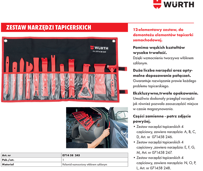 WURTH SCIAGACZE TAPICERKI LYZKI DZWIGNIE 12 sztuk Producent code 071458245961