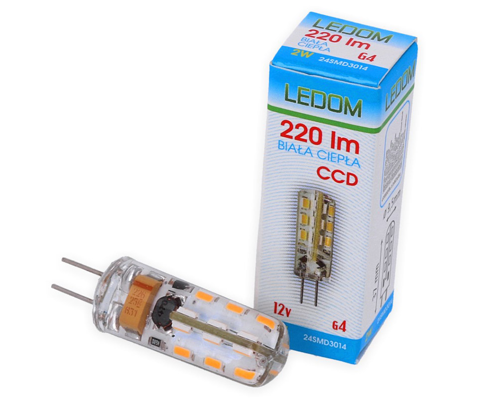 

Żarówka Led G4 2W CCD 12V DC biała ciepła hurt