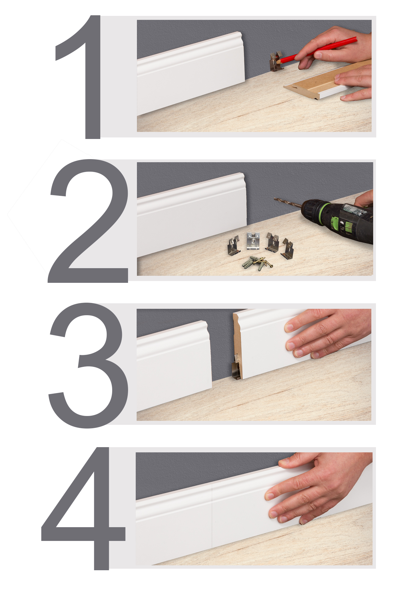 80x16 mm LISTWA PRZYPODŁOGOWA BIAŁA MDF DEKORACYJNA COKÓŁ promień R2 Szerokość 16 mm