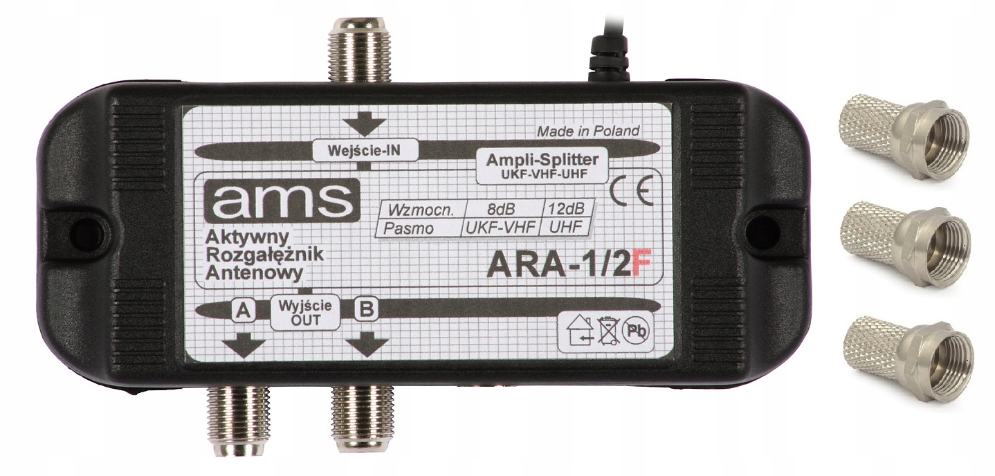 

Rozgałęźnik antenowy DVB-T2 aktywny Ara 1/2F 2TV