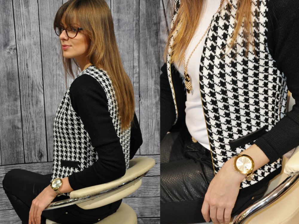 MIKOS*ŻAKIET CHANELKA SWETEREK W PEPITKĘ M Marka inna