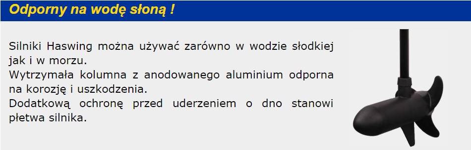 SILNIK elektryczny zaburtowy Haswing OSAPIAN 55 ! Cechy dodatkowe regulacja kąta nachylenia rączki wskaźnik naładowania akumulatora