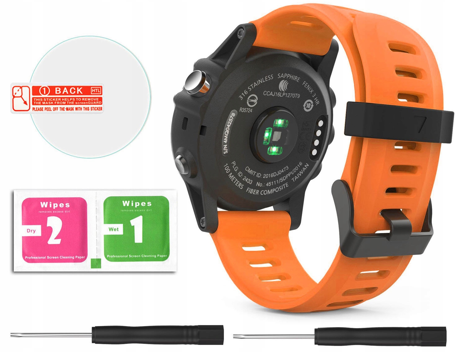 Pomarańczowy Pasek Garmin Fenix 5X Folia Ochronna (Tech-Band)