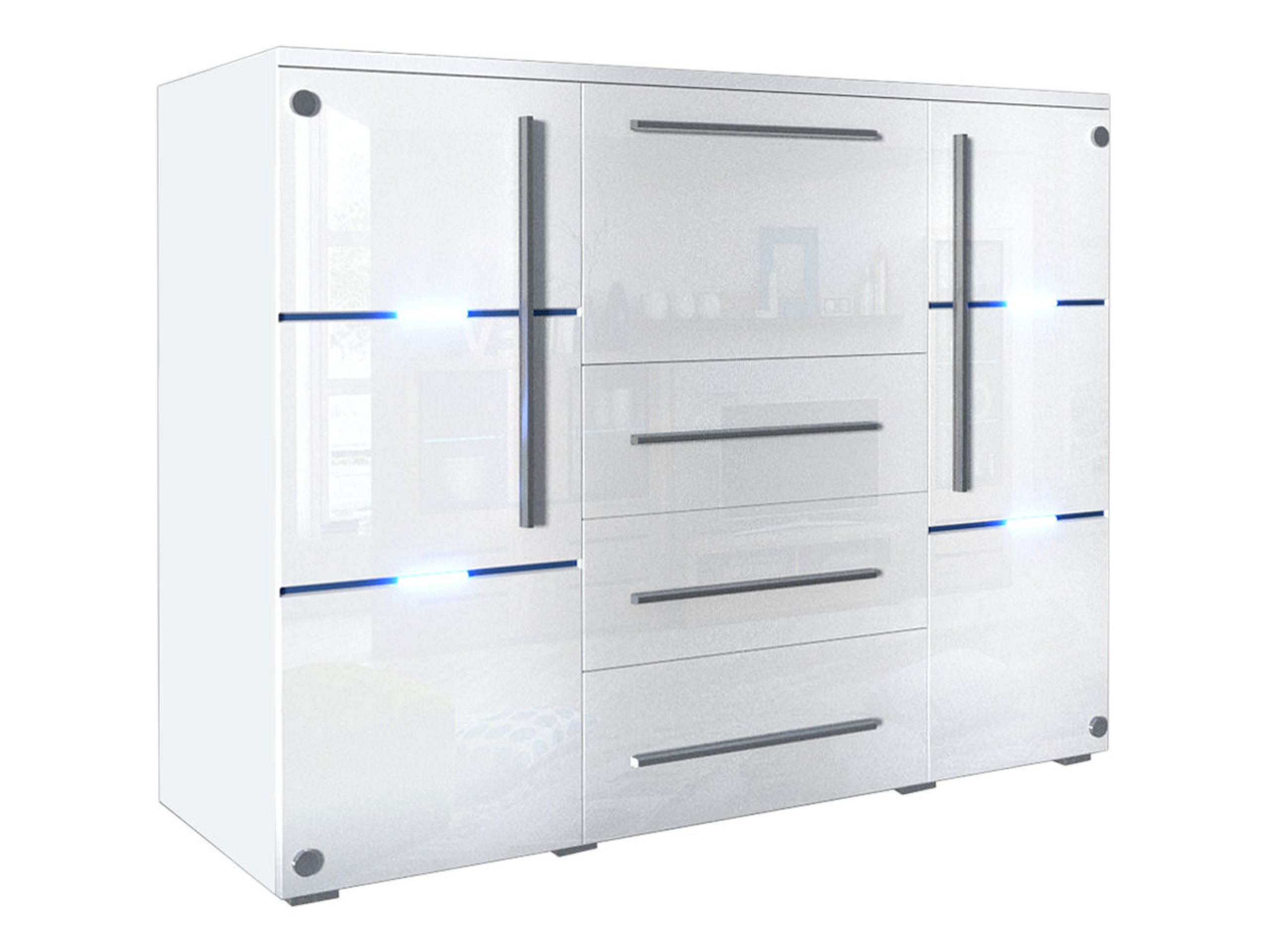 

Komoda 140 cm meble szuflady biały połysk ledy