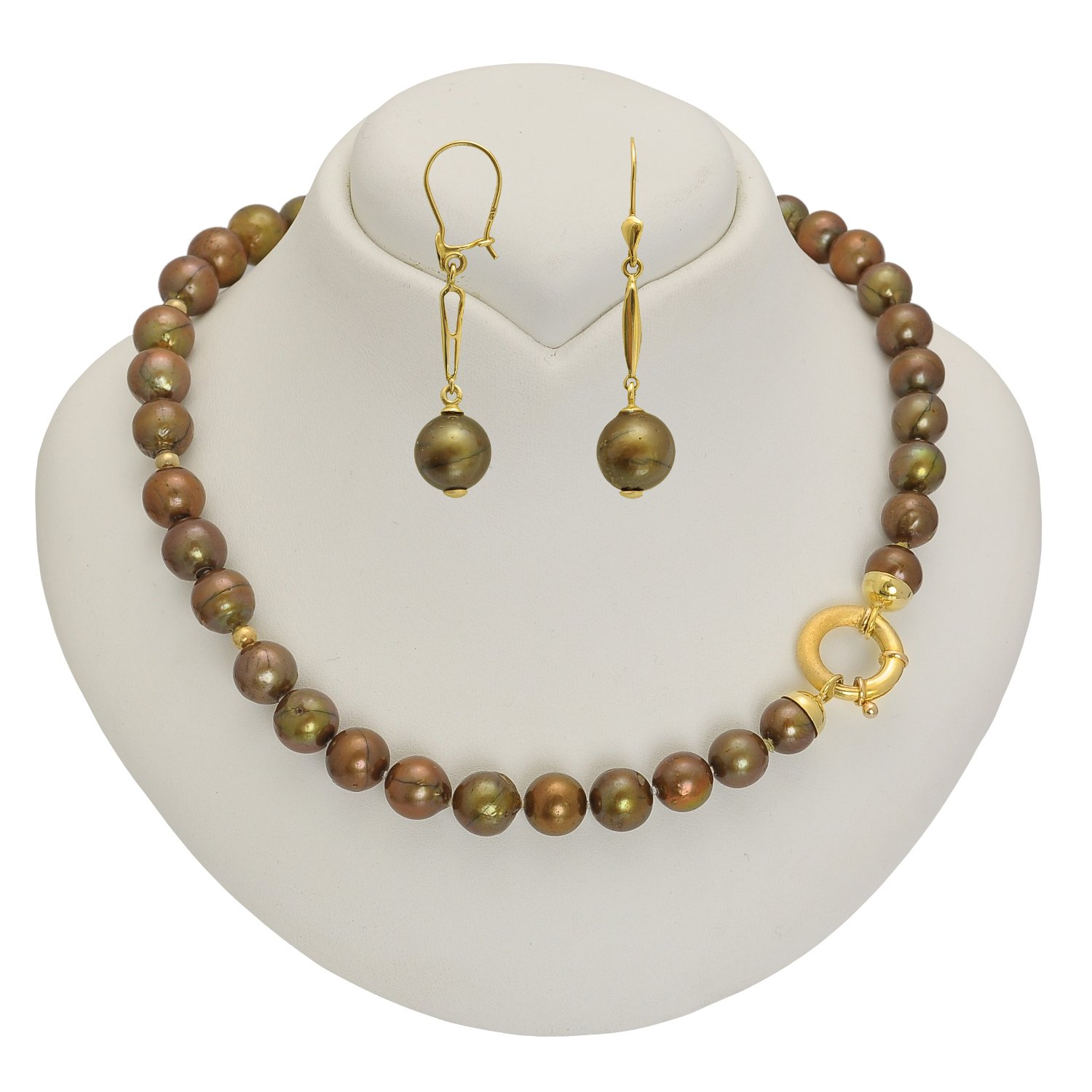 Exotický Zlatý Komplet Z Velkých Hnědých Perel