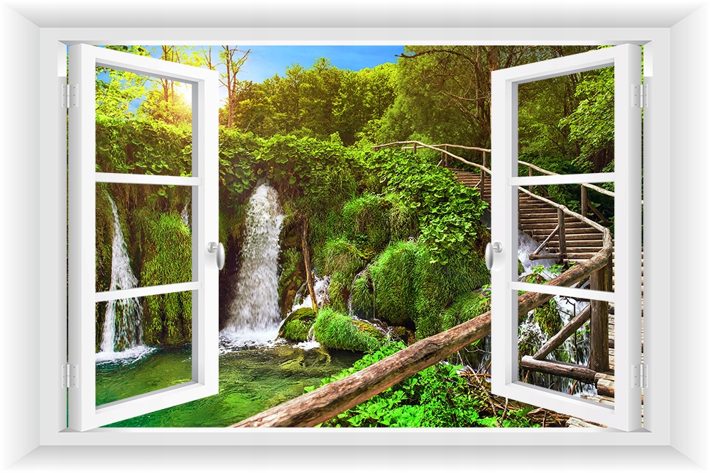 

Fototapeta Okno 3D Las Drzewa Wodospady 195x130