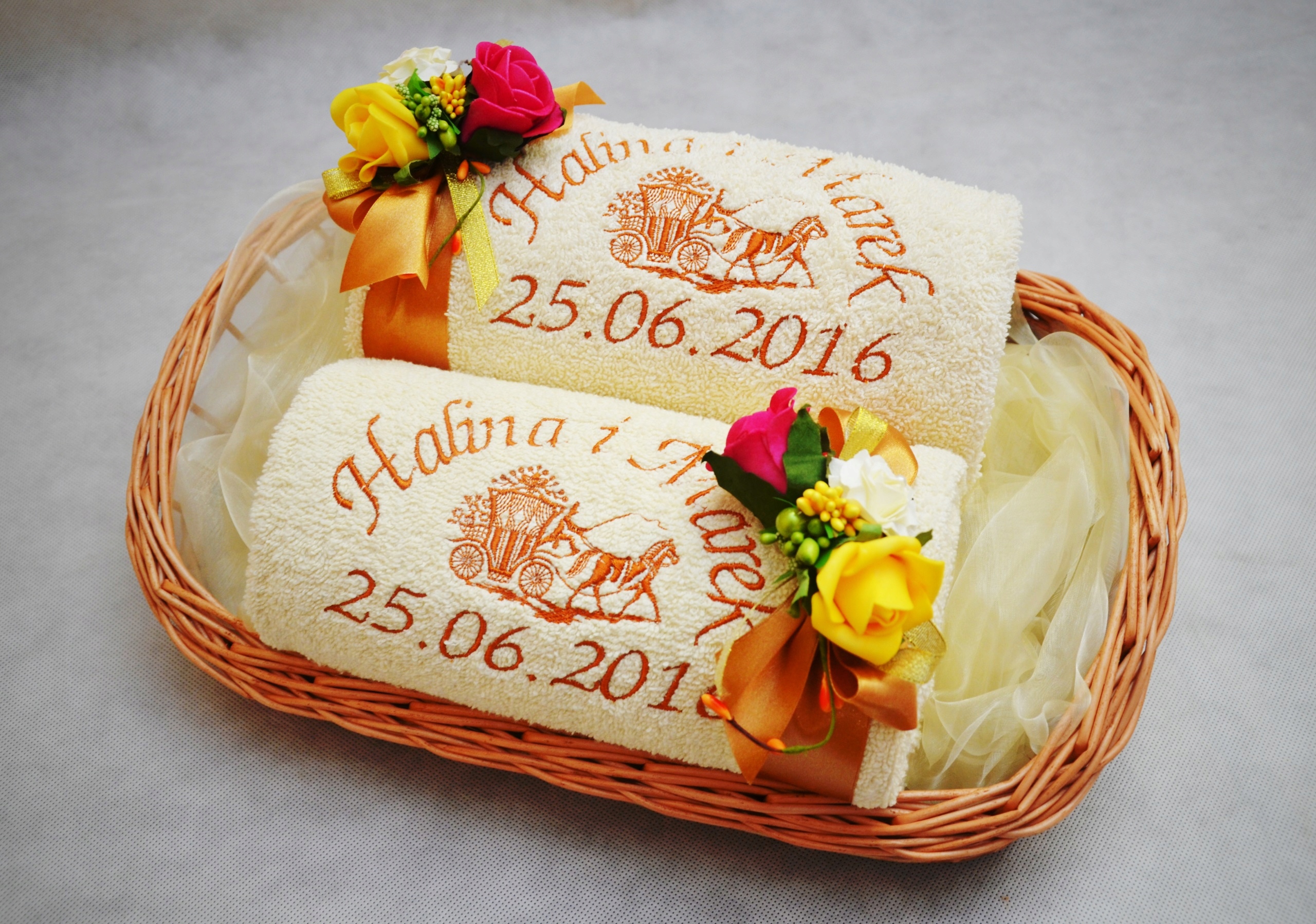 ORYGINALNY PREZENT na Rocznicę Ślubu Ręczniki Haft Z dedykacją Tak