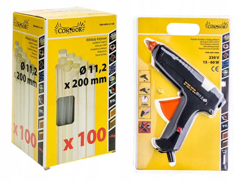 PISTOLET DO KLEJU NA GORĄCO WYCISKACZ +100SZT KLEJ Zasilanie elektryczne