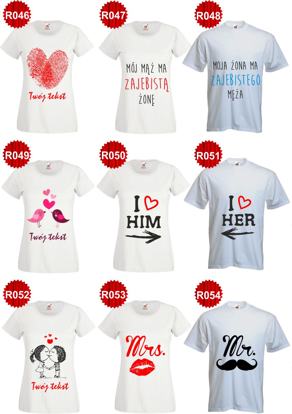 Koszulki dla PAR prezent Walentynki z nadrukiem Cechy dodatkowe brak