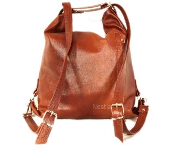 TOREBKA SKÓRZANA PLECAK A4 SKÓRA BRĄZOWO-RUDA HIT! Kolor okuć srebrny