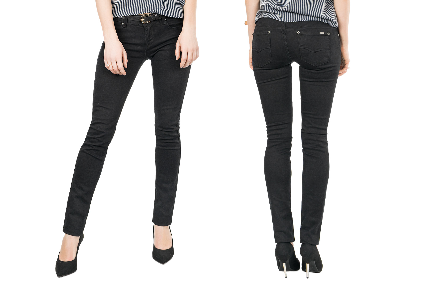 

Czarne Jeansy Rurki Damskie Spodnie Pasek 740 70cm
