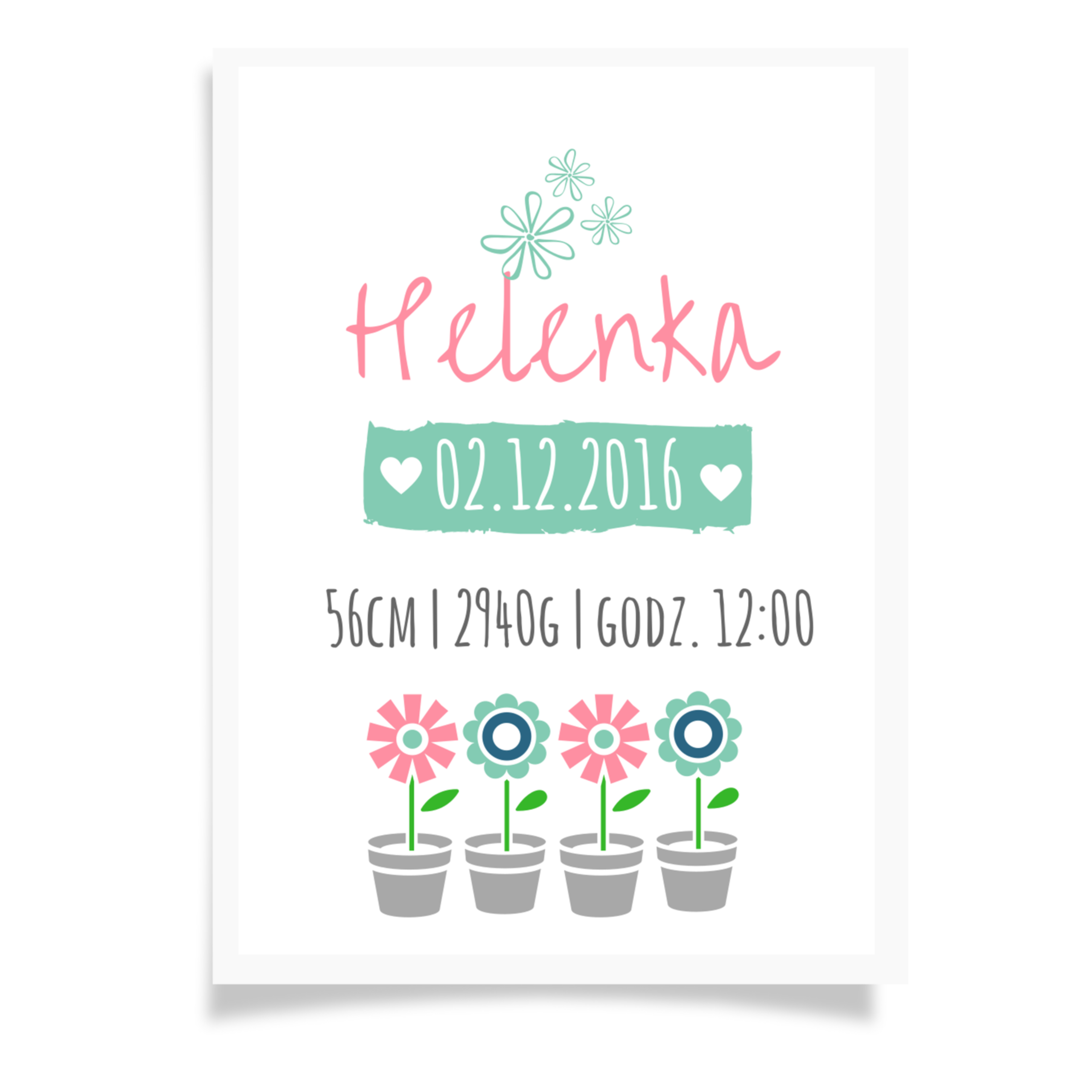 Metryczka, день рождения, крещение, формат А4