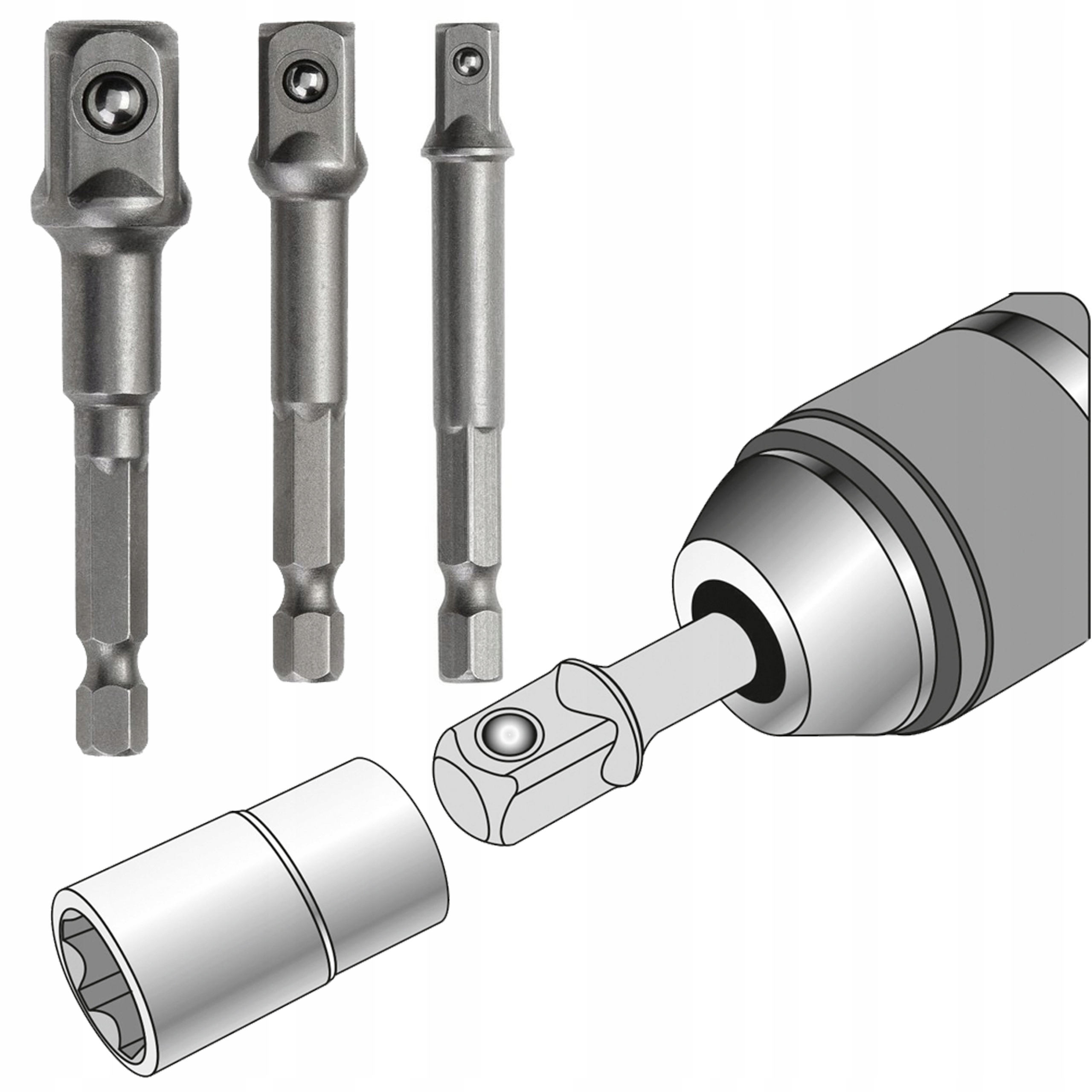 ADAPTERY WKRĘTARKI REDUKCJE WIERTARKI UCHWYT 3 SZT 7572121860 - Allegro.pl