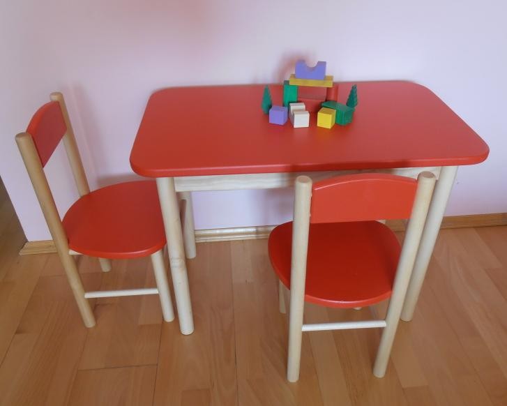 STOLIK + 2 KRZESEŁKA drewniane DLA DZIECI - KOLORY Głębokość siedziska 28 cm