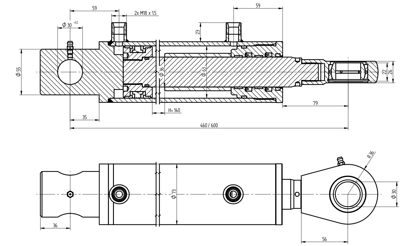 SIŁOWNIK CYLINDER HYDRAULICZNY TŁOK 63x36 SKOK 140 Marka maszyny Bizon Case IH Claas DBautomotive Deutz-Fahr Fendt Ford JCB John Deere Lamborghini Landini Massey Ferguson MTZ Belarus New Holland Renault Same Ursus Zetor Inna