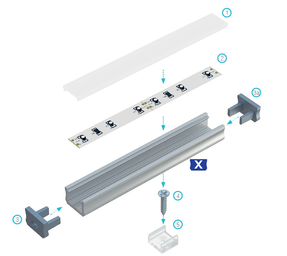 Profil aluminiowy anodowany do taśmy LED - X - 2m Typ profil do LED