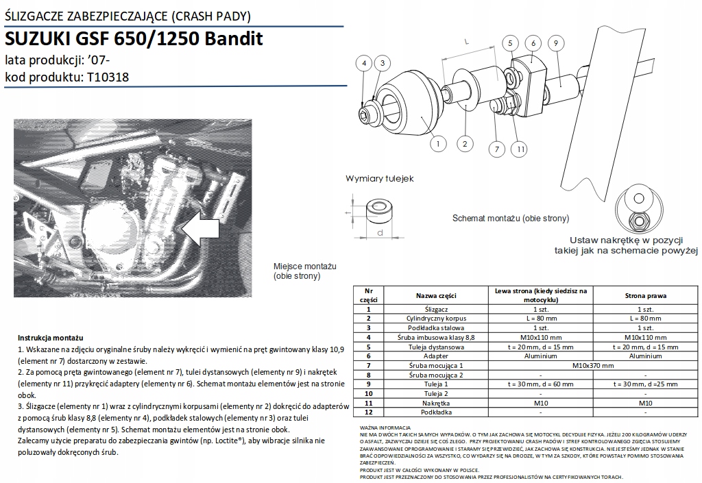 CRASH PADY Renner SUZUKI GSF 650 '07-2X FREE